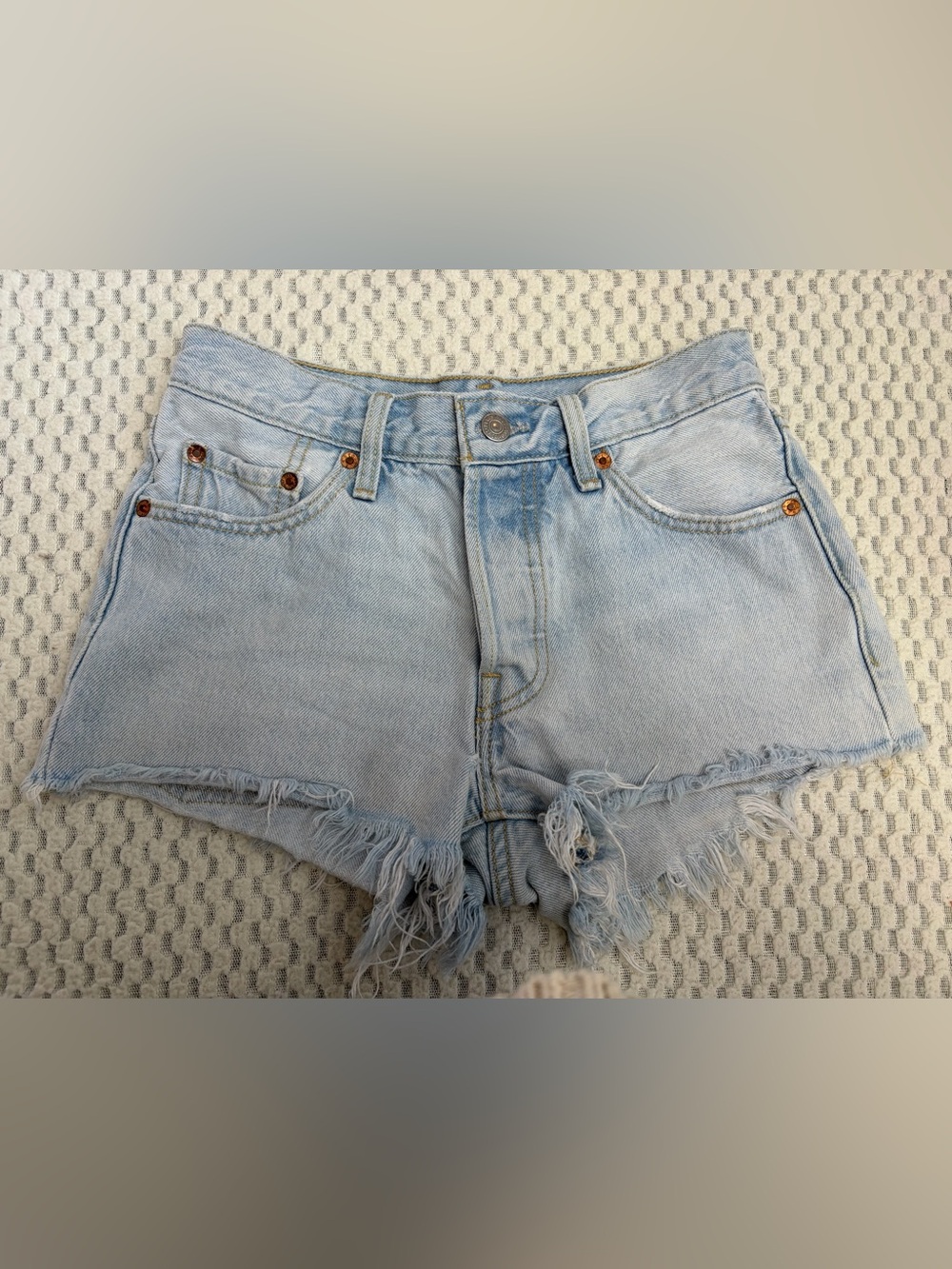 Levi’s 501 Original Light Wash Distressed Denim Cutoff Shorts Button Fly Iconic